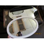 TWO VARIOUS OVAL OVERMANTEL MIRRORS, THE LARGER APPROX 74CM