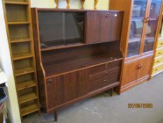 RETRO DARK WOOD GLAZED WALL UNIT OR SIDEBOARD, WIDTH APPROX 122CM