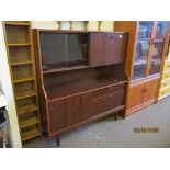 RETRO DARK WOOD GLAZED WALL UNIT OR SIDEBOARD, WIDTH APPROX 122CM