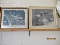 TWO FRAMED PHOTOGRAPHS DEPICTING MILITARY AIRCRAFT, LARGER (INC FRAME) WIDTH 87CM