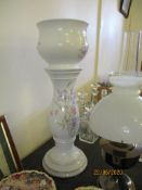 FLORAL DECORATED JARDINIERE AND STAND, TOTAL HEIGHT APPROX 67CM (ROYAL WINTON)