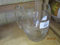 LARGE GLASS TANKARD ENGRAVED WITH ROYAL CREST WITH ROYAL ENGINEERS BELOW, 15CM HIGH