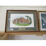 FRAMED PRINT DEPICTING LATIMER HOUSE TOGETHER WITH A MILITARY INTEREST INSCRIPTION, OVERALL SIZE