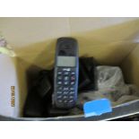 BOX CONTAINING A THREE PIECE CORDLESS DECT PHONE SET