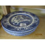 COLLECTION OF OLD WILLOW BLUE AND WHITE PLATES