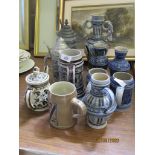 QUANTITY OF GERMAN VARIOUS SALT GLAZED PIECES INCLUDING STEINS, VASES ETC, TALLEST APPROX 30CM