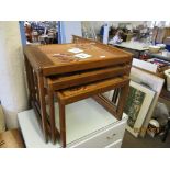 NEST OF THREE TILE TOP TABLES, LARGEST APPROX 59CM