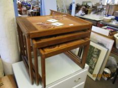 NEST OF THREE TILE TOP TABLES, LARGEST APPROX 59CM