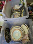 TWO BOXES OF HOUSEHOLD CLEARANCE ITEMS INCLUDING VARIOUS SAUCERS, PLATES ETC