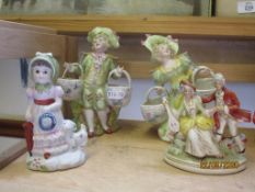 FOUR VARIOUS DECORATIVE CERAMIC FIGURES, LARGEST APPROX 17CM