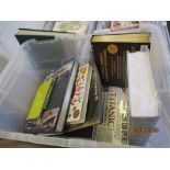 BOX OF MIXED BOOKS INCLUDING TITANIC INTEREST ETC