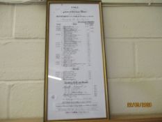 FRAMED 1865 DATED COPY OF A WINE PRICE LIST, WIDTH INC FRAME APPROX 31CM