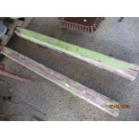 TWO HEAVY WOODEN GATE POSTS, EACH APPROX 12CMS SQUARE
