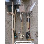 QUANTITY OF VARIOUS SPADES, FORKS AND OTHER GARDEN TOOLS