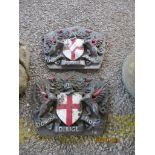 TWO CAST METAL PLAQUES DEPICTING COATS OF ARMS