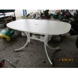 METAL FRAMED PATIO TABLE, LENGTH APPROX 122CMS