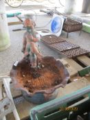 CAST BIRD BATH MOULDED WITH A SEATED FIGURE OF A CHILD