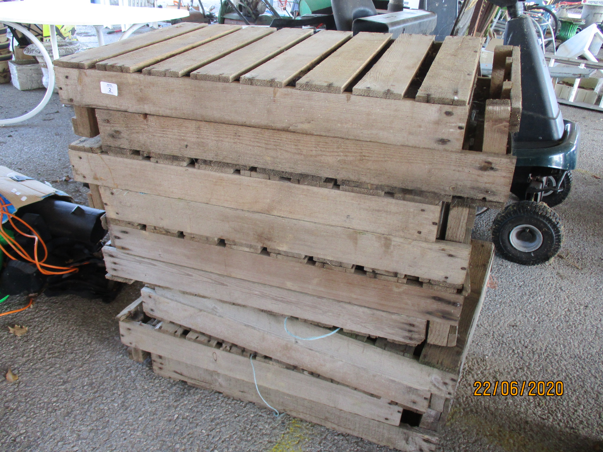 TEN VINTAGE WOODEN FRUIT CRATES, EACH APPROX 66 X 40CMS