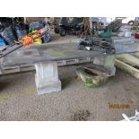 SLATE LOW TABLE OR BENCH WITH RECONSTITUTED STONE SUPPORTS, THE TOP APPROX 127CMSLONG