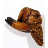 Vintage Meerschaum cheroot bowl in the form of a bearded man (shaft missing), 7cm long