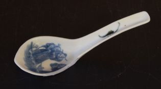 Chinese porcelain rice spoon with blue and white decoration of Chinese figures