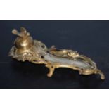 Unusual Art Nouveau style, probably French, gilt metal inkstand, the hinged inkwell cover formed