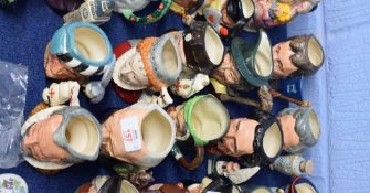 Group of ten small Royal Doulton character jugs including The Falconer, Armada, John Shorter, etc (