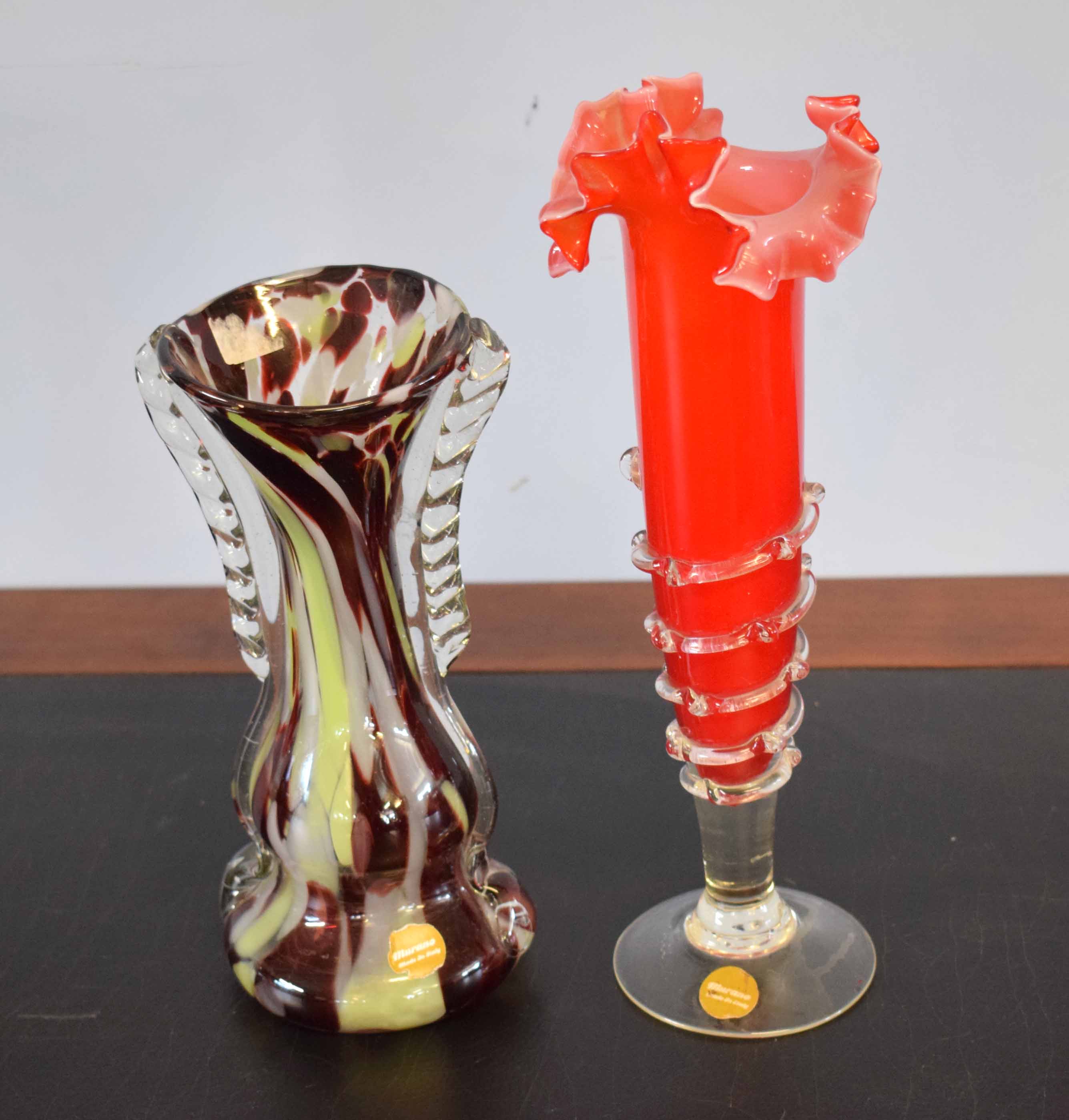 Murano tiger stripe vase and an early Murano specimen vase (2)