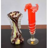 Murano tiger stripe vase and an early Murano specimen vase (2)