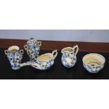 Group of Continental porcelain decorated in Meissen style with blue and white designs, all pieces