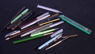 Box of various vintage fountain pens, propelling pencils etc