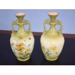 Pair of Continental porcelain vases decorated with flowers and insects, the base marked "Turn