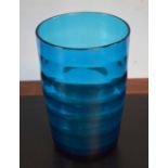 Blue art glass vase of ribbed form, 25cm hgih