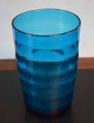 Blue art glass vase of ribbed form, 25cm hgih