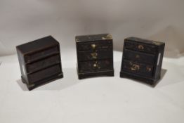 Collection of three Oriental ebonised small chests