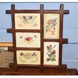 Early 20th century set of framed silk and other greetings cards, overall 33cm wide