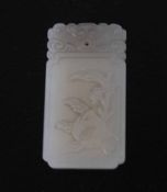 Small rectangular piece of jade with floral carving, 5cm long