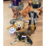 Group of model dogs, Irish Setter, Boxer, Alsatian, made in West Germany and two novelty style