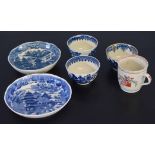 Group of 18th century English blue and white porcelain including Worcester and Caughley tea bowls