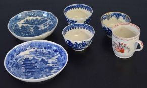 Group of 18th century English blue and white porcelain including Worcester and Caughley tea bowls