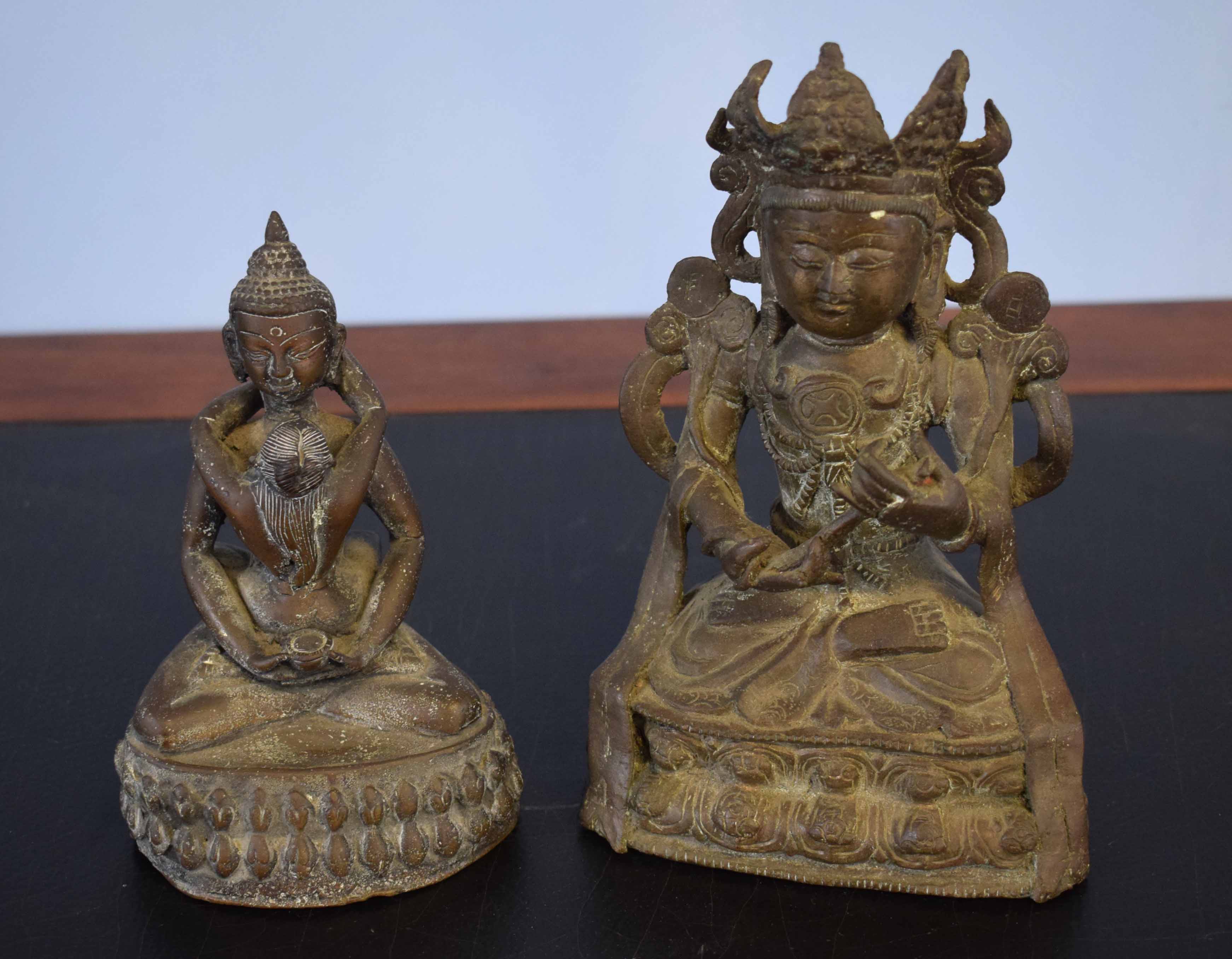 Two Oriental bronzes of Buddhistic deities, largest 20cm high (2)