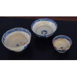 Group of three blue and white bowls, one English and two Oriental (3)