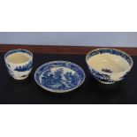 Large Worcester slop bowl together with a saucer dish and a Caughley sucrier (3)