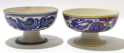 Two Poole Pottery pedestal bowls, one with a bluebird pattern, the other with a comma pattern (2)