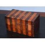 19th century simulated rosewood and banded tea caddy of rectangular form, interior fitted with two