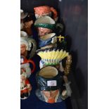 Group of five large Royal Doulton character jugs including Little Mister, North American Indian,