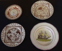 Small Davenport creamware plate with pierced rim and armorial to the centre, together with two