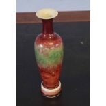 Oriental Sang de Beouf or peach bloom vase and detachable base, the vase with six character mark