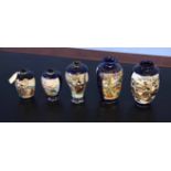 Group of five Japanese Satsuma ware vases all decorated in typical fashion