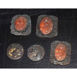 Small box containing five various Oriental plaques includes two antimony examples, which are both